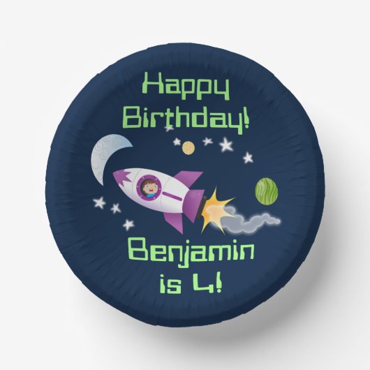 かわいいロケット船の宇宙漫画イラストレーション ペーパーボウル (正面)