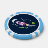 かわいいロケット船の宇宙漫画イラストレーション ポーカーチップ (シングル)