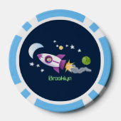 かわいいロケット船の宇宙漫画イラストレーション ポーカーチップ (裏面)