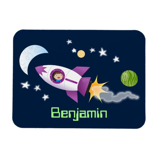 かわいいロケット船の宇宙漫画イラストレーション マグネット (横)