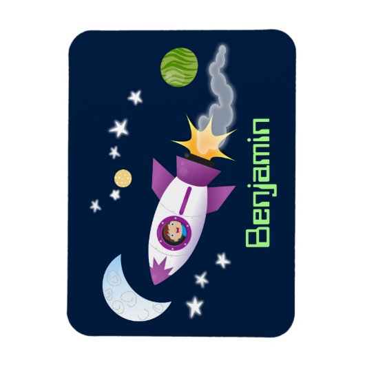 かわいいロケット船の宇宙漫画イラストレーション マグネット (縦)