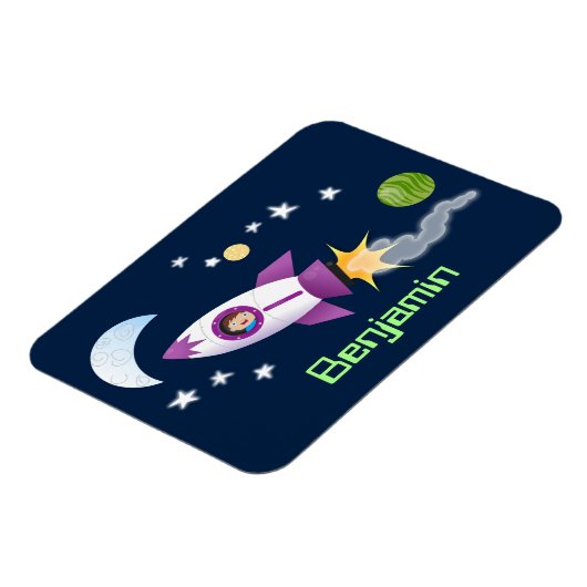 かわいいロケット船の宇宙漫画イラストレーション マグネット (左側)