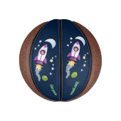 かわいいロケット船の宇宙漫画イラストレーション ミニバスケットボール (縦)