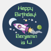 かわいいロケット船の宇宙漫画イラストレーション ラウンドシール (正面)