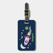 かわいいロケット船の宇宙漫画イラストレーション ラゲッジタグ (正面縦)