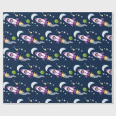 かわいいロケット船の宇宙漫画イラストレーション ラッピングペーパー (フラット)