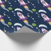 かわいいロケット船の宇宙漫画イラストレーション ラッピングペーパー (角)