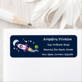 かわいいロケット船の宇宙漫画イラストレーション ラベル (インサイチュ)