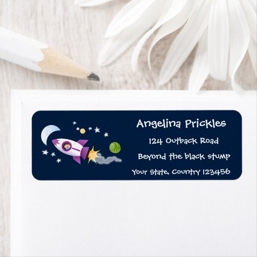 かわいいロケット船の宇宙漫画イラストレーション ラベル (インサイチュ)