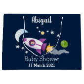 かわいいロケット船の宇宙漫画イラストレーション ラージペーパーバッグ (正面)