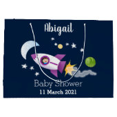 かわいいロケット船の宇宙漫画イラストレーション ラージペーパーバッグ (裏面)