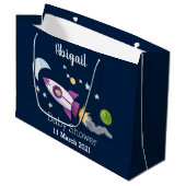 かわいいロケット船の宇宙漫画イラストレーション ラージペーパーバッグ (正面アングル)