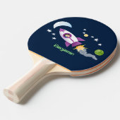 かわいいロケット船の宇宙漫画イラストレーション 卓球ラケット (正面アングル)