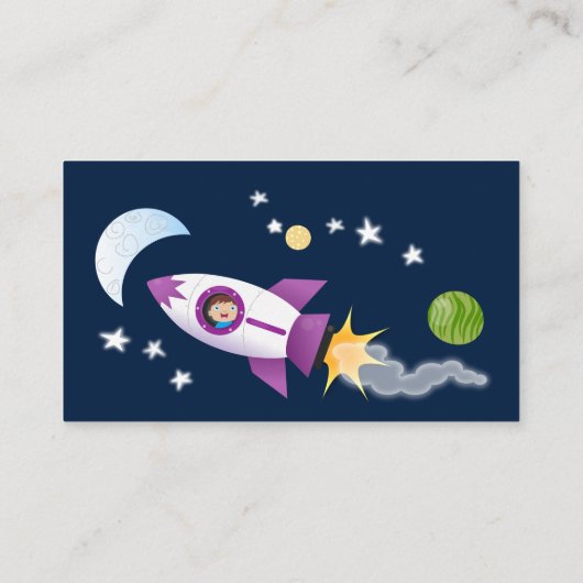 かわいいロケット船の宇宙漫画イラストレーション 名刺 (裏面)