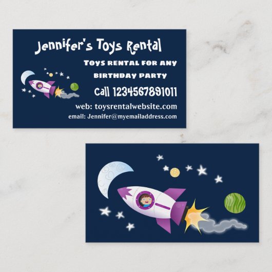 かわいいロケット船の宇宙漫画イラストレーション 名刺 (正面/裏面)