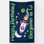 かわいいロケット船の宇宙漫画イラストレーション 横断幕 (縦)