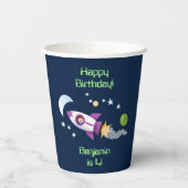 かわいいロケット船の宇宙漫画イラストレーション 紙コップ (裏面)