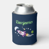 かわいいロケット船の宇宙漫画イラストレーション 缶クーラー (缶正面)