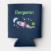 かわいいロケット船の宇宙漫画イラストレーション 缶クーラー (正面)