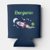 かわいいロケット船の宇宙漫画イラストレーション 缶クーラー (裏面)