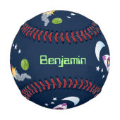 かわいいロケット船の宇宙漫画イラストレーション 野球ボール (裏面)