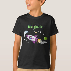かわいいロケット船の宇宙漫画イラストレーション Tシャツ