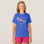 かわいいロケット船の宇宙漫画イラストレーション Tシャツ (正面フル)
