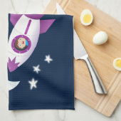 かわいいロケット船の宇宙漫画イラスト キッチンタオル (四つ折り)