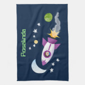 かわいいロケット船の宇宙漫画イラスト キッチンタオル (縦)