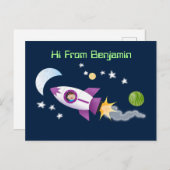 かわいいロケット船の宇宙漫画イラスト ポストカード (正面/裏面)