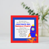 かわいいロケット/宇宙のテーマの子供の誕生日 招待状 (スタンド正面)