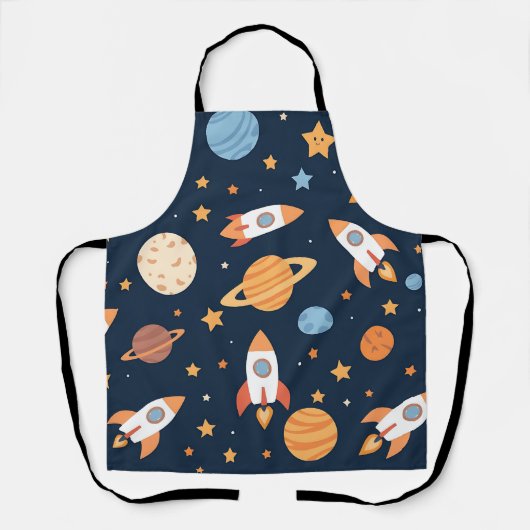 かわいいロケット 惑星 宇宙 パターン エプロン (正面)