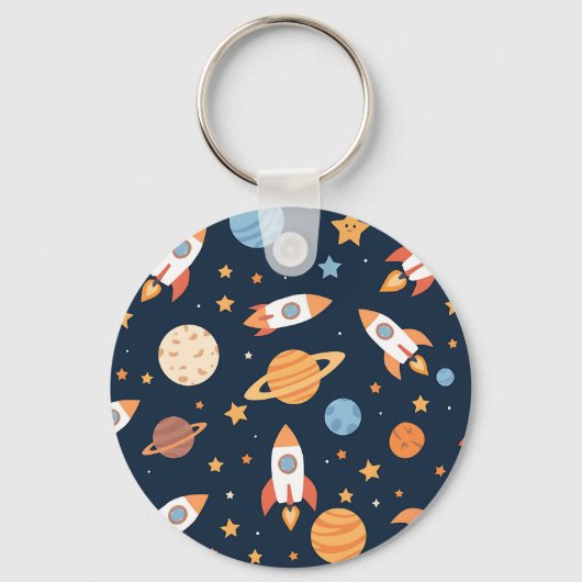 かわいいロケット 惑星 宇宙 パターン キーホルダー (正面)