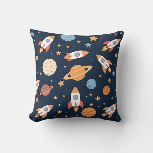 かわいいロケット 惑星 宇宙 パターン クッション (正面)