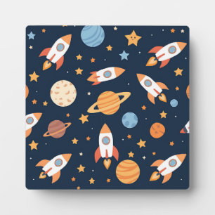 かわいいロケット 惑星 宇宙 パターン フォトプラーク