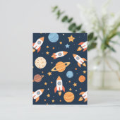 かわいいロケット 惑星 宇宙 パターン ポストカード (スタンド正面)