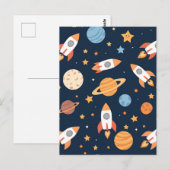 かわいいロケット 惑星 宇宙 パターン ポストカード (正面/裏面)