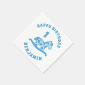かわいいロッキングホースブルーボーイ1st誕生日パーティー スタンダードカクテルナプキン (角)
