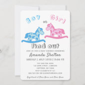 かわいいロッキングホース性別が赤ちゃんシャワーを明かす 招待状 (正面)