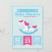 かわいいロッキングホース赤ちゃんシャワー 招待状 (正面/裏面)