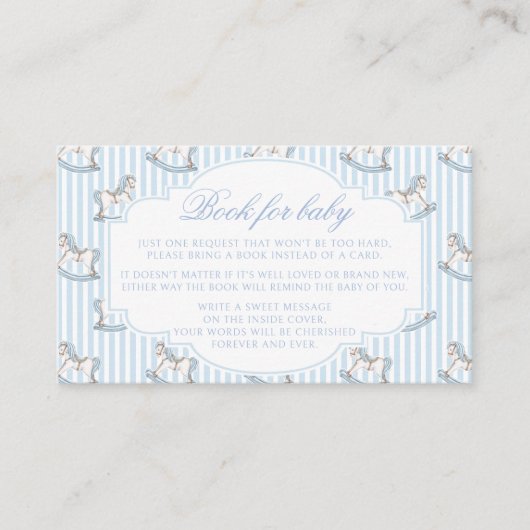 かわいいロッキングホースboho男の赤ちゃんシャワー用ブック エンクロージャーカード (正面)