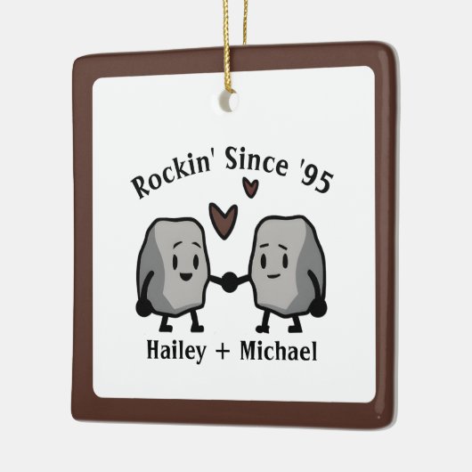 かわいいロックプン新婚カップル結婚の記念日 セラミックオーナメント (左)
