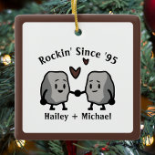 かわいいロックプン新婚カップル結婚の記念日 セラミックオーナメント