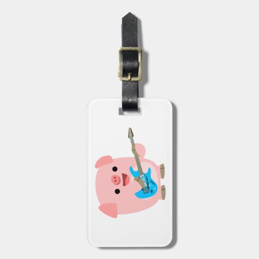 かわいいロックンマンガ豚の荷物タグ ラゲッジタグ (正面縦)