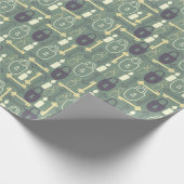 かわいいロック鍵とろうそくのパターン ラッピングペーパー (角)