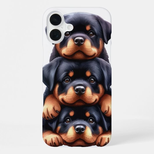 かわいいロットワイラーの子犬の積み重ね iPhoneケース (裏面)
