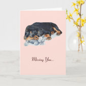 かわいいロットワイラーの子犬恋しく思があなたを カード (黄色い花)