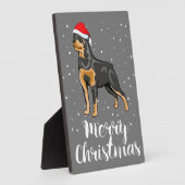 かわいいロットワイラーサンタハットメリークリスマスコスチューム フォトプラーク (側面)