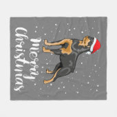 かわいいロットワイラーサンタハットメリークリスマスコスチューム フリースブランケット (正面(横))