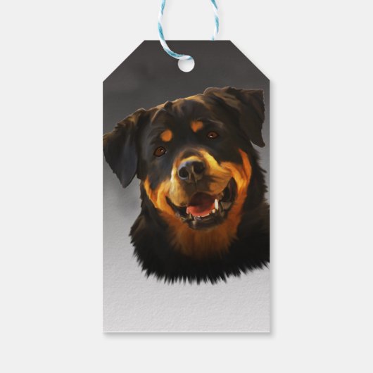 かわいいロットワイラードッグウォーターカラーアートポートレート ギフトタグ (裏面)